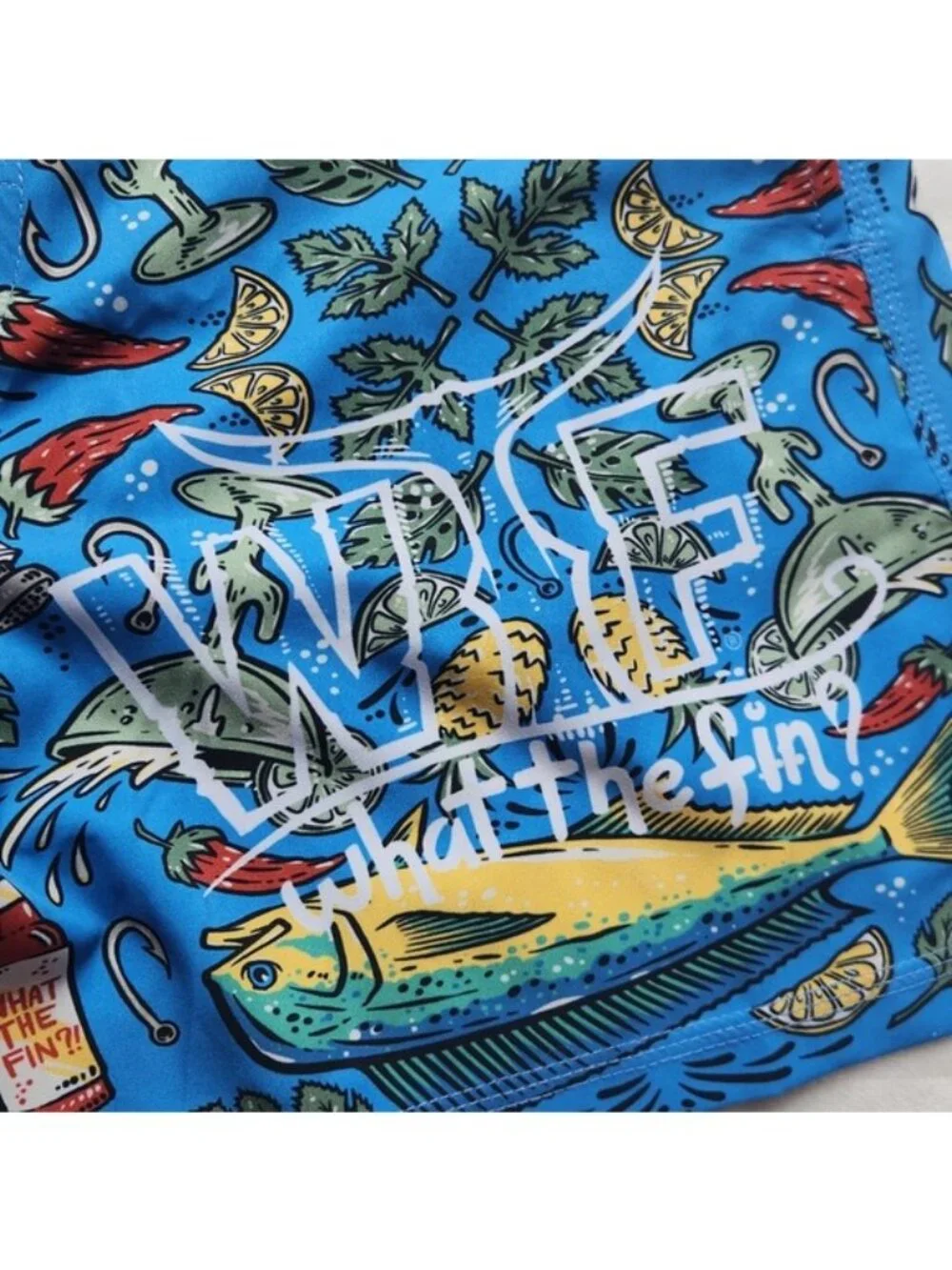 Men's What The FIN, Summer , Vacation, Beach, Pool, Blue Graphic Swim Shorts